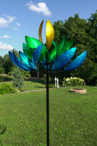 Blue Lotus Kinetic Wind Spinner