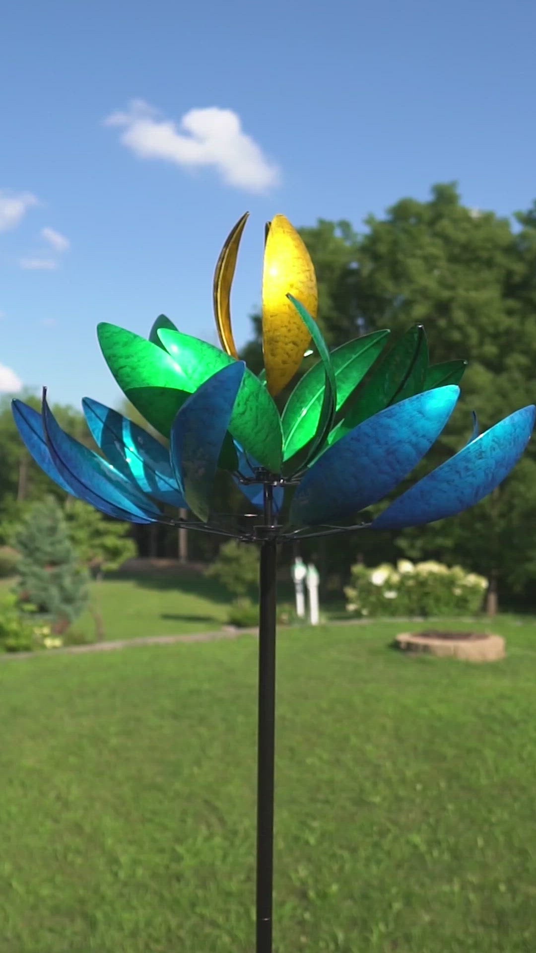 Blue Lotus Kinetic Wind Spinner